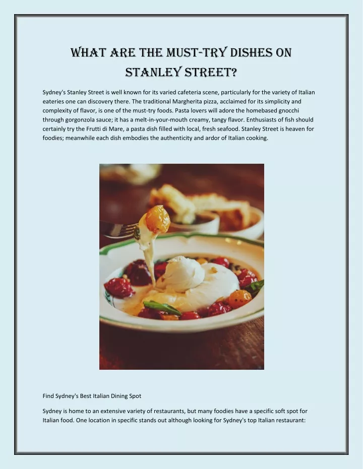 what are the must try dishes on stanley street