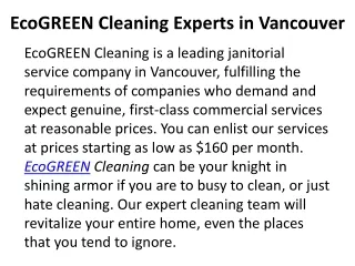 Leading VANCOUVER CLEANING SERVICES | EcoGREEN