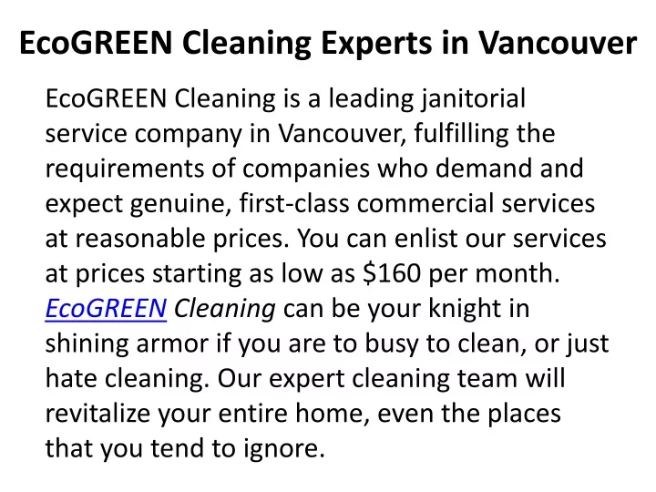 ecogreen cleaning experts in vancouver