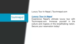 Luxury Tour In Nepal  Tourinnepal.com