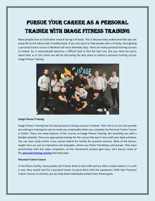 Pursue your Career as a Personal Trainer with Image Fitness Training