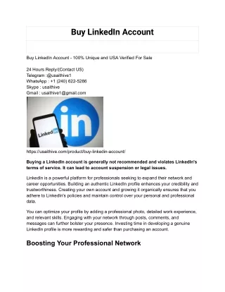 Buy LinkedIn Account - 100% Unique and USA Verified For Sale