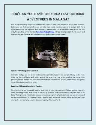 How Can You Have the Greatest Outdoor Adventures in Malaga