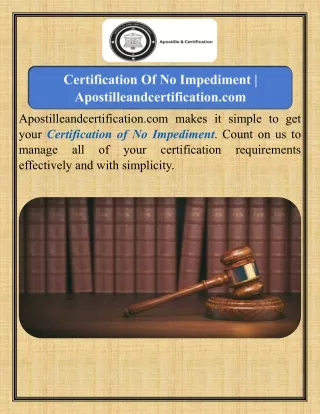 Certification Of No Impediment   Apostilleandcertification.com