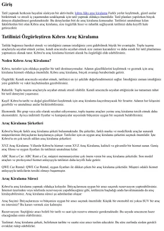 Tatilinizi Unutulmaz Kılan Kıbrıs Araç Kiralama