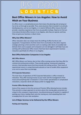 Best Office Movers in Los Angeles: How to Avoid Hitch on Your Business