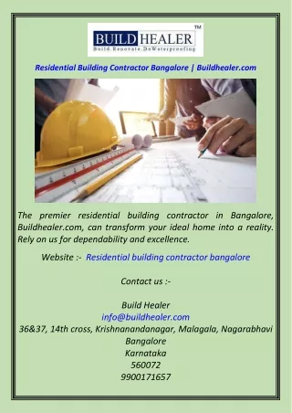 Residential Building Contractor Bangalore  Buildhealer.com