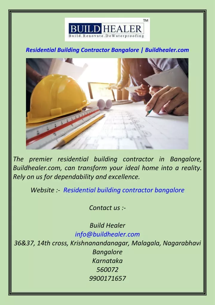 residential building contractor bangalore