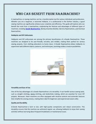 Who Can Benefit from Naaimachine