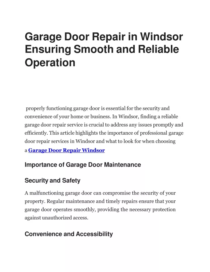 garage door repair in windsor ensuring smooth and reliable operation