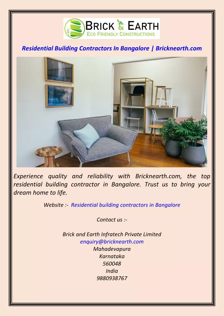 residential building contractors in bangalore