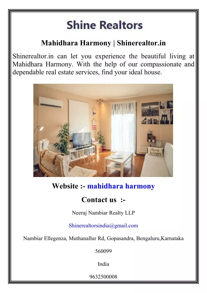 mahidhara harmony shinerealtor in