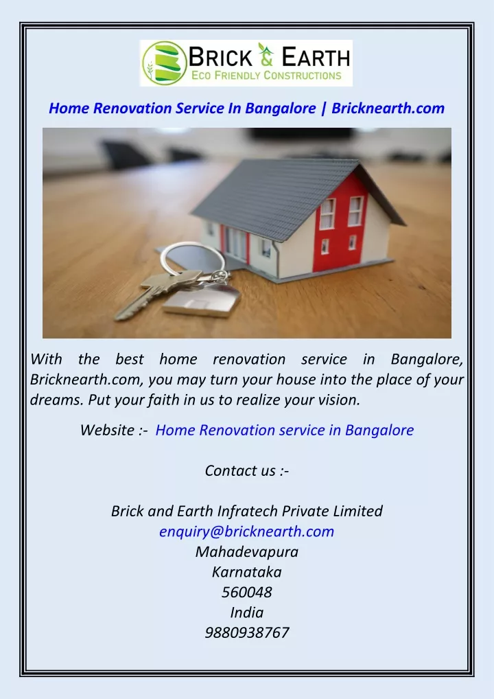 home renovation service in bangalore bricknearth