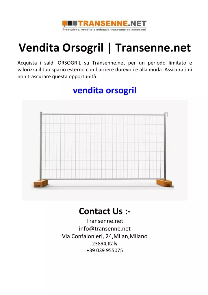 vendita orsogril transenne net