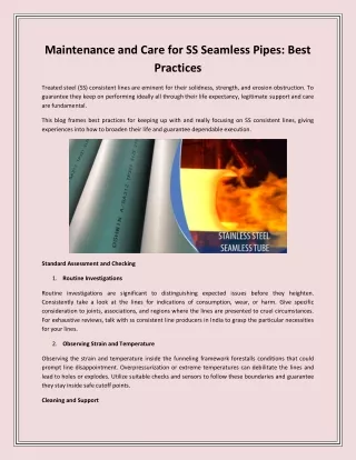 Maintenance and Care for SS Seamless Pipes
