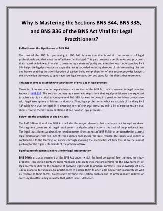 Why Is Mastering the Sections BNS 344, BNS 335, and BNS 336 of the BNS Act Vital