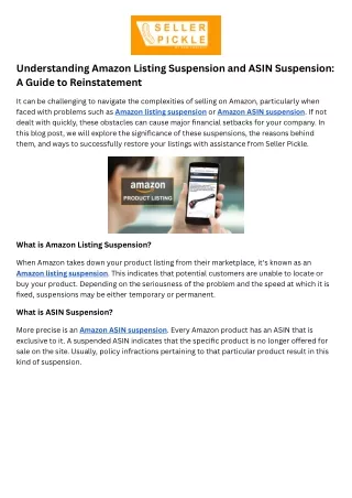 Understanding Amazon Listing Suspension and ASIN Suspension A Guide to Reinstatement
