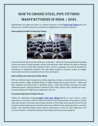 How to Choose Steel Pipe Fittings Manufacturers in India