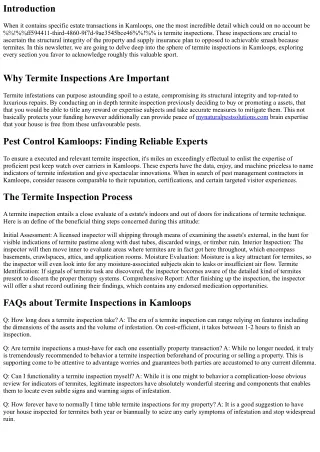 Termite Inspections for Real Estate Transactions in Kamloops: What You Need to K