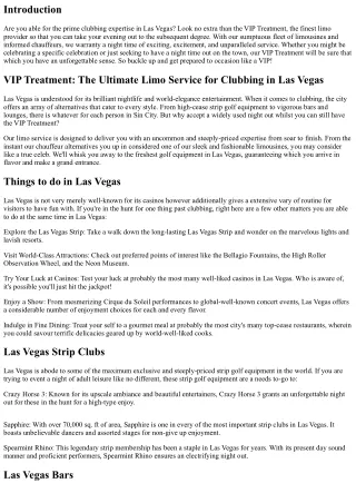 VIP Treatment: The Ultimate Limo Service for Clubbing in Las Vegas