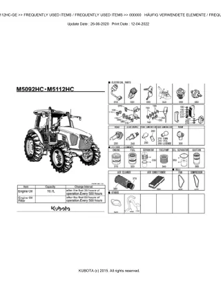 Kubota M5112HC-GE Tractor Parts Catalogue Manual (Publishing ID BKIDK5358)