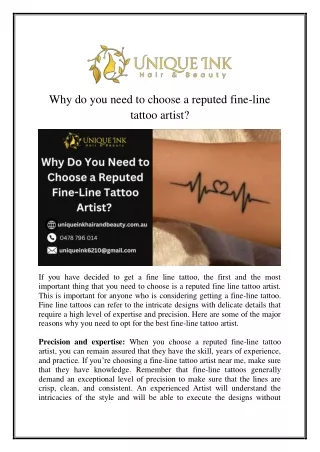 Why do you need to choose a reputed fine-line tattoo artist