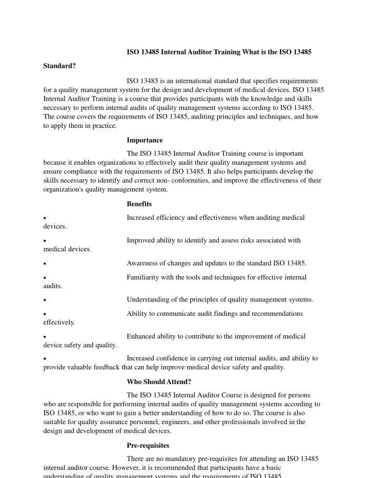 iso 13485 internal auditor training what