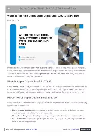 Where to Find High-Quality Super Duplex Steel S32760 Round Bars