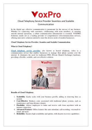 Cloud Telephony Service Provider Seamless and Scalable Communication