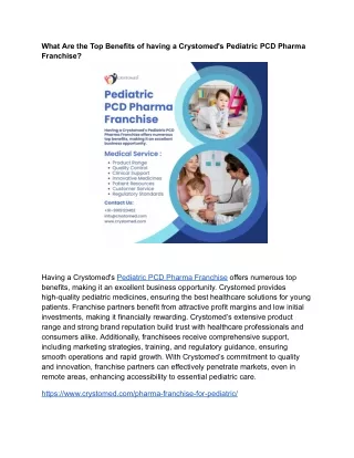 What Are the Top Benefits of having Crystomed's Pediatric PCD Pharma Franchise?