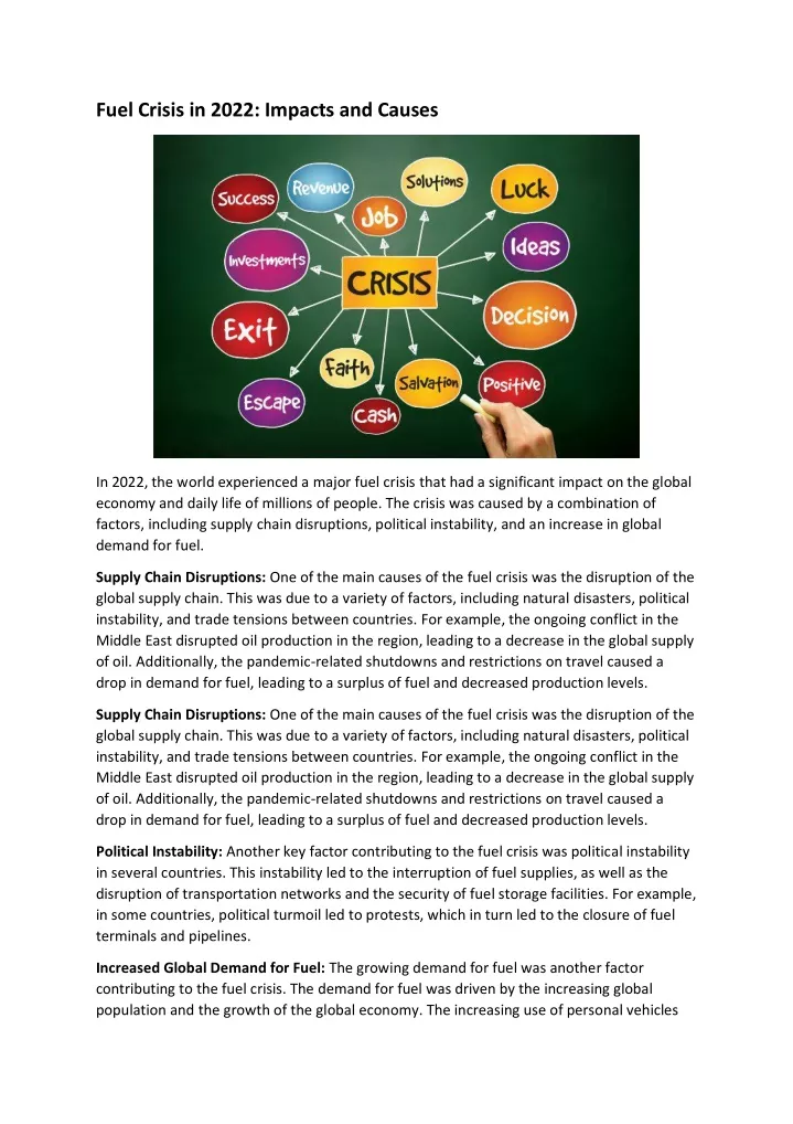 fuel crisis in 2022 impacts and causes