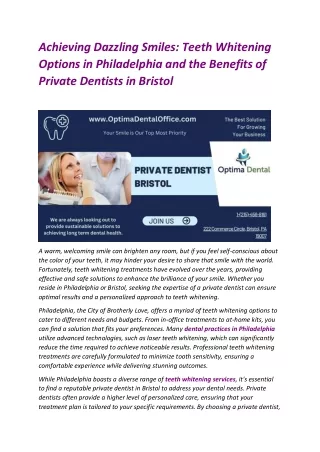 Achieving Dazzling Smiles- Teeth Whitening Options in Philadelphia and the Benefits of Private Dentists in Bristol