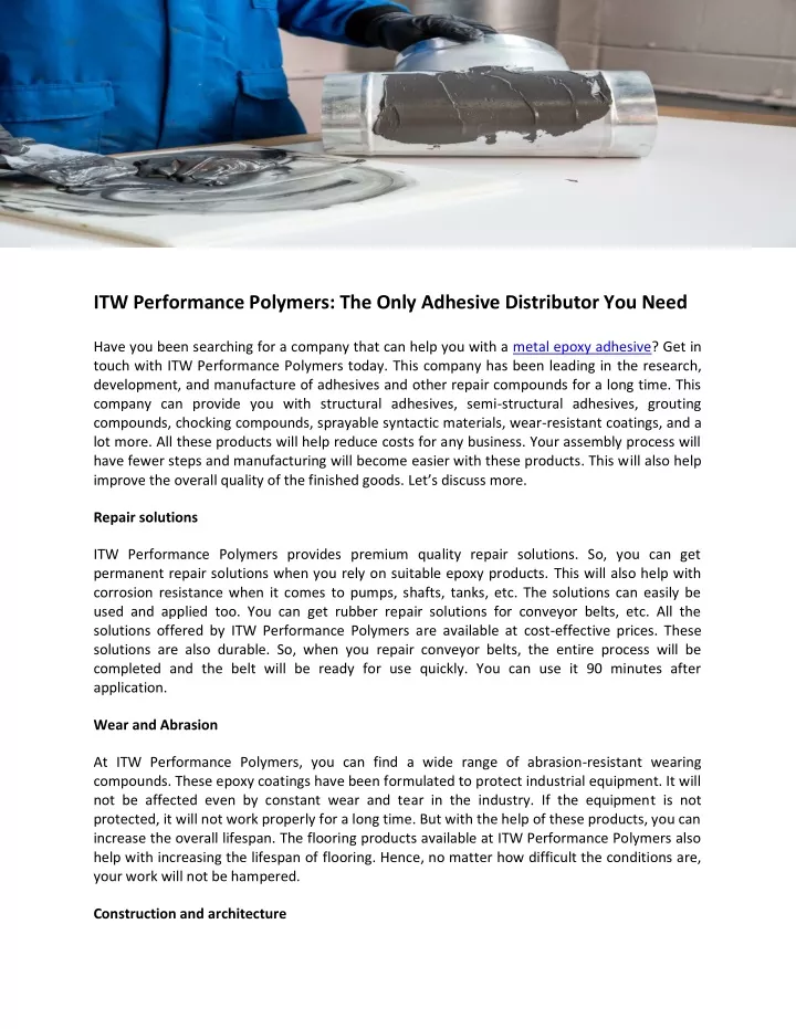 itw performance polymers the only adhesive