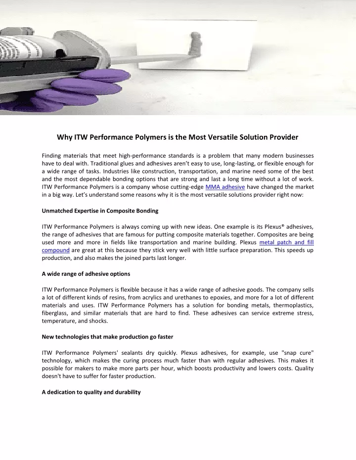 why itw performance polymers is the most