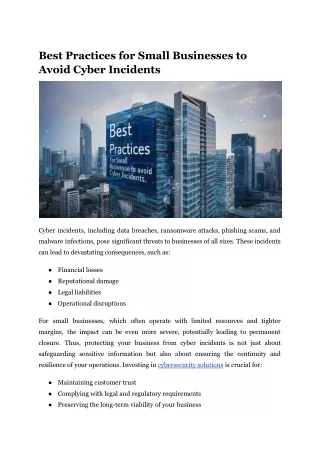 Best Practices for Small Businesses to Avoid Cyber Incidents