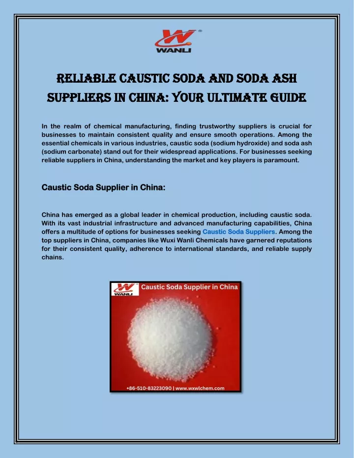 reliable caustic soda and soda ash reliable