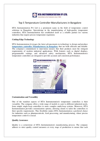 Top 5 Temperature Controller Manufacturers in Bangalore