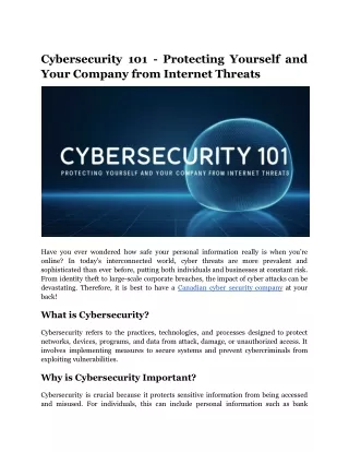 Cybersecurity 101 - Protecting yourself and Your Company from Internet Threats