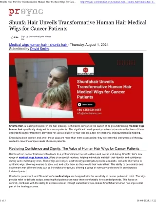 Shunfa Hair Unveils Transformative Human Hair Medical Wigs for Cancer Patients