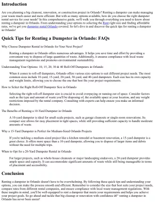 Quick Tips for Renting a Dumpster in Orlando