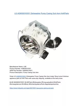 LG AGM30016301 Dishwasher Pump Casing Sub Asm HnKParts