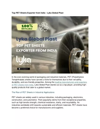 Top PET Sheets Exporter from India - Lyka Global Plast