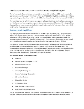 iot microcontroller market expected innovative
