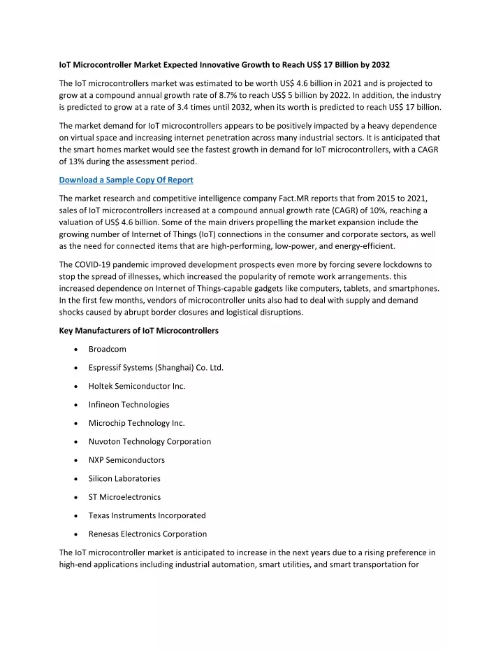 iot microcontroller market expected innovative