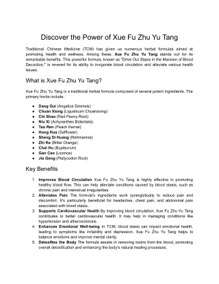 Discover the Power of Xue Fu Zhu Yu Tang