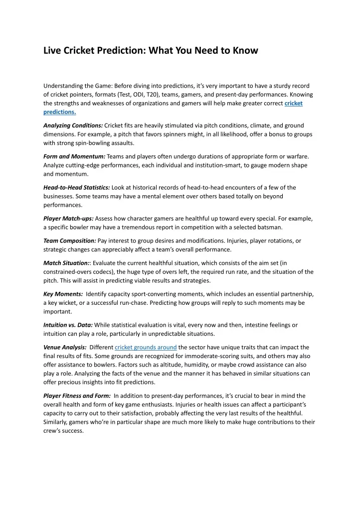 live cricket prediction what you need to know