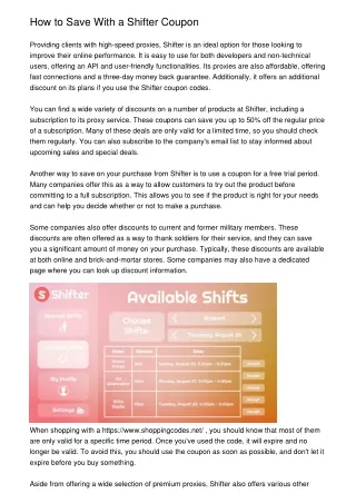 How to Save With a Shifter Coupon