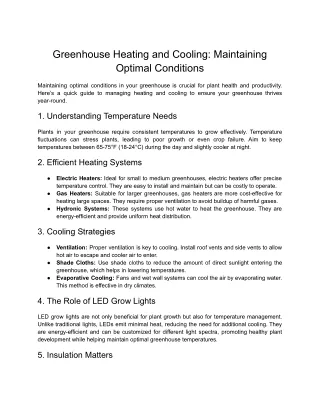 greenhouse heating and cooling maintaining