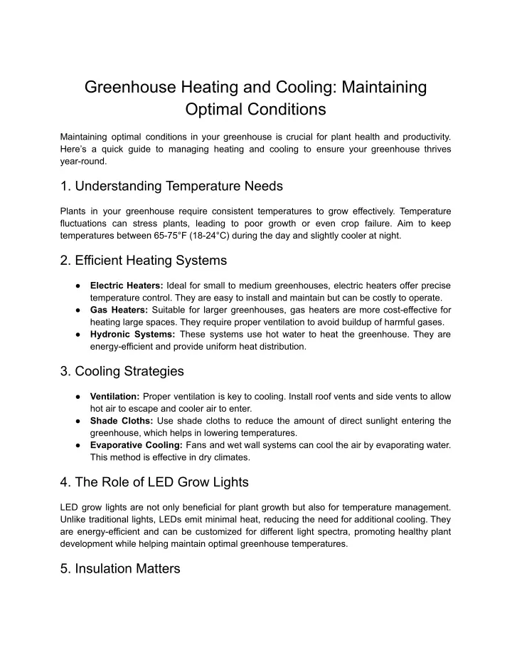 greenhouse heating and cooling maintaining