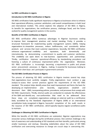 iso 9001 certification in nigeria introduction
